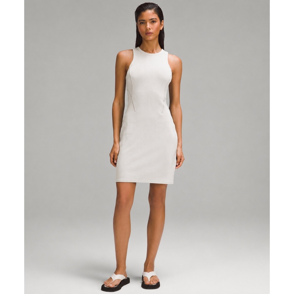 lululemon Ribbed Softstreme Slim-Fit Tank Dress Bone White Mini Racerback Size 4